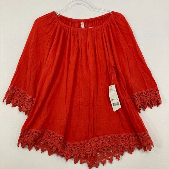 NY Collection Tops - New NY Collection Large Red Lace Detail Ultra Soft Rayon Blouse Boho Festival